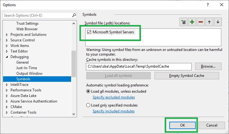 configure debugging in Visual Studio