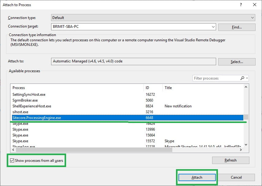 Attach debug tool in VS