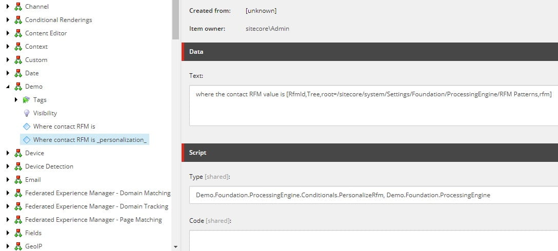 RFM personalization rule