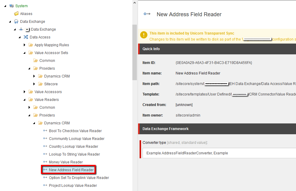 CRM  connect Value Reader Item