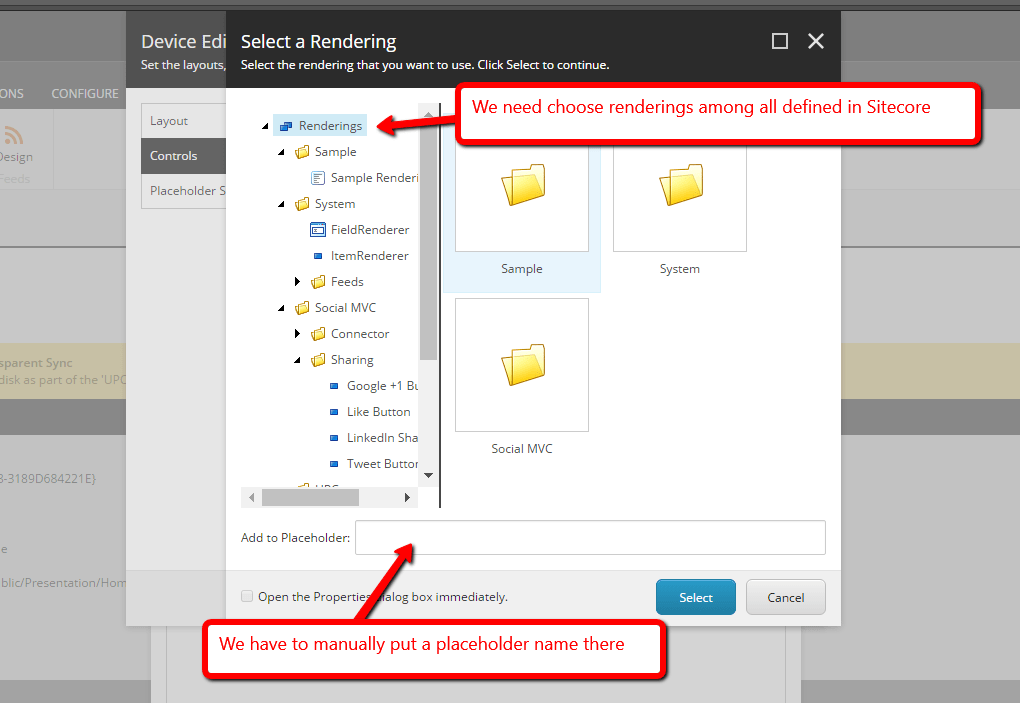 renderings and sublayouts defined in Sitecore