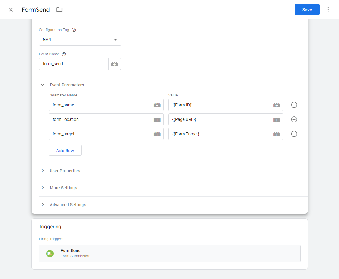 Default GTM FormSend tag