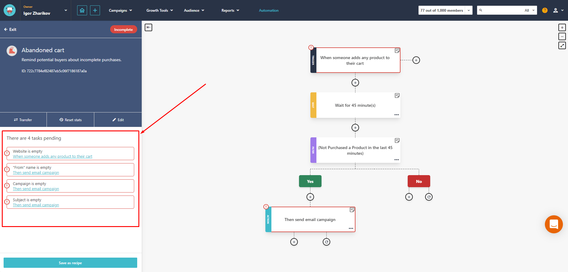 Moosend - Automation Not Completed