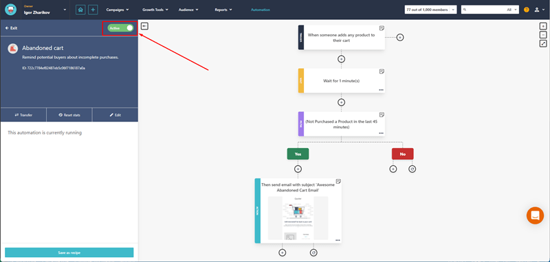Moosend - Activate Automation campaign