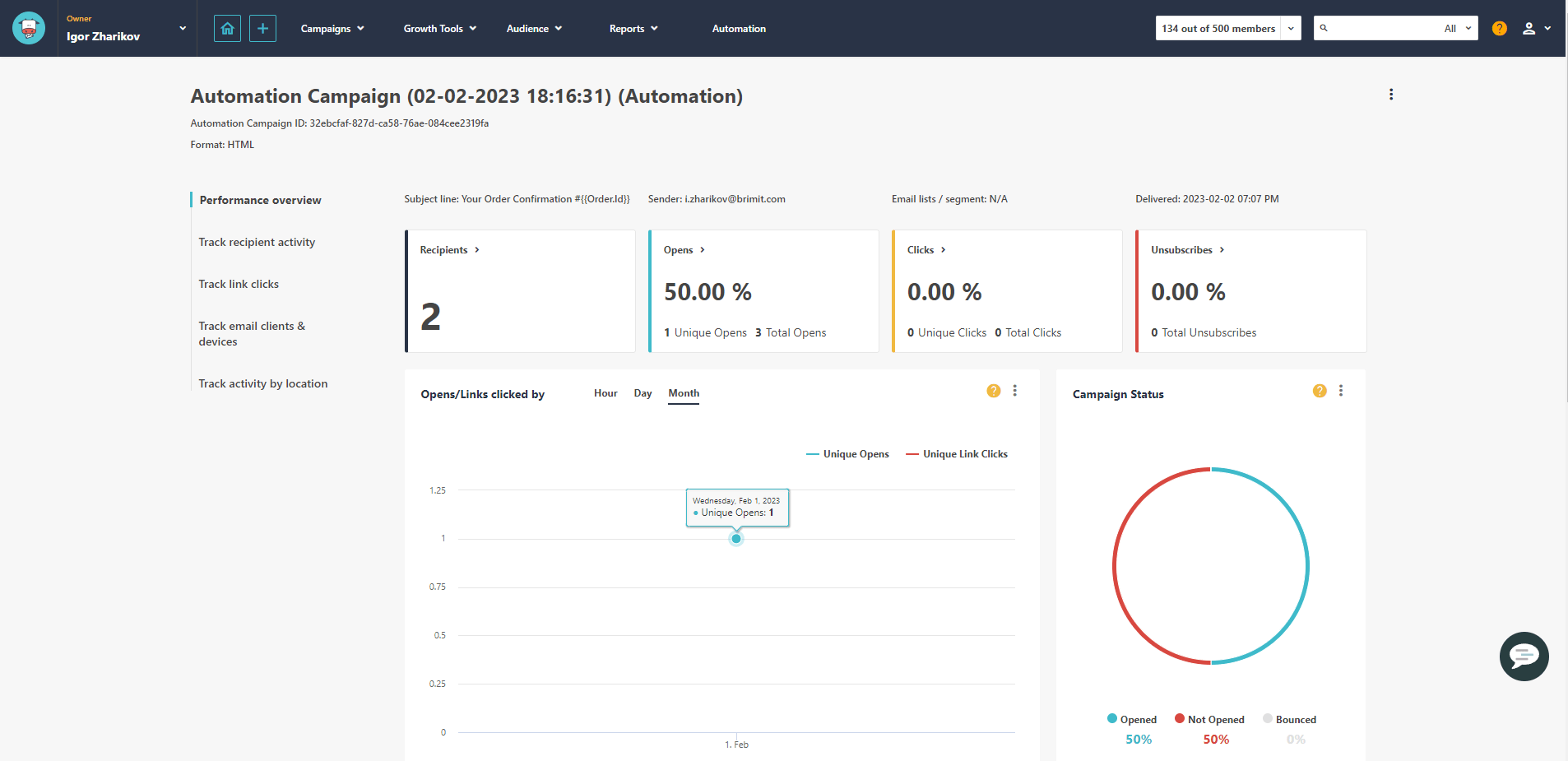 Custom Moosend transactional campaign analytics