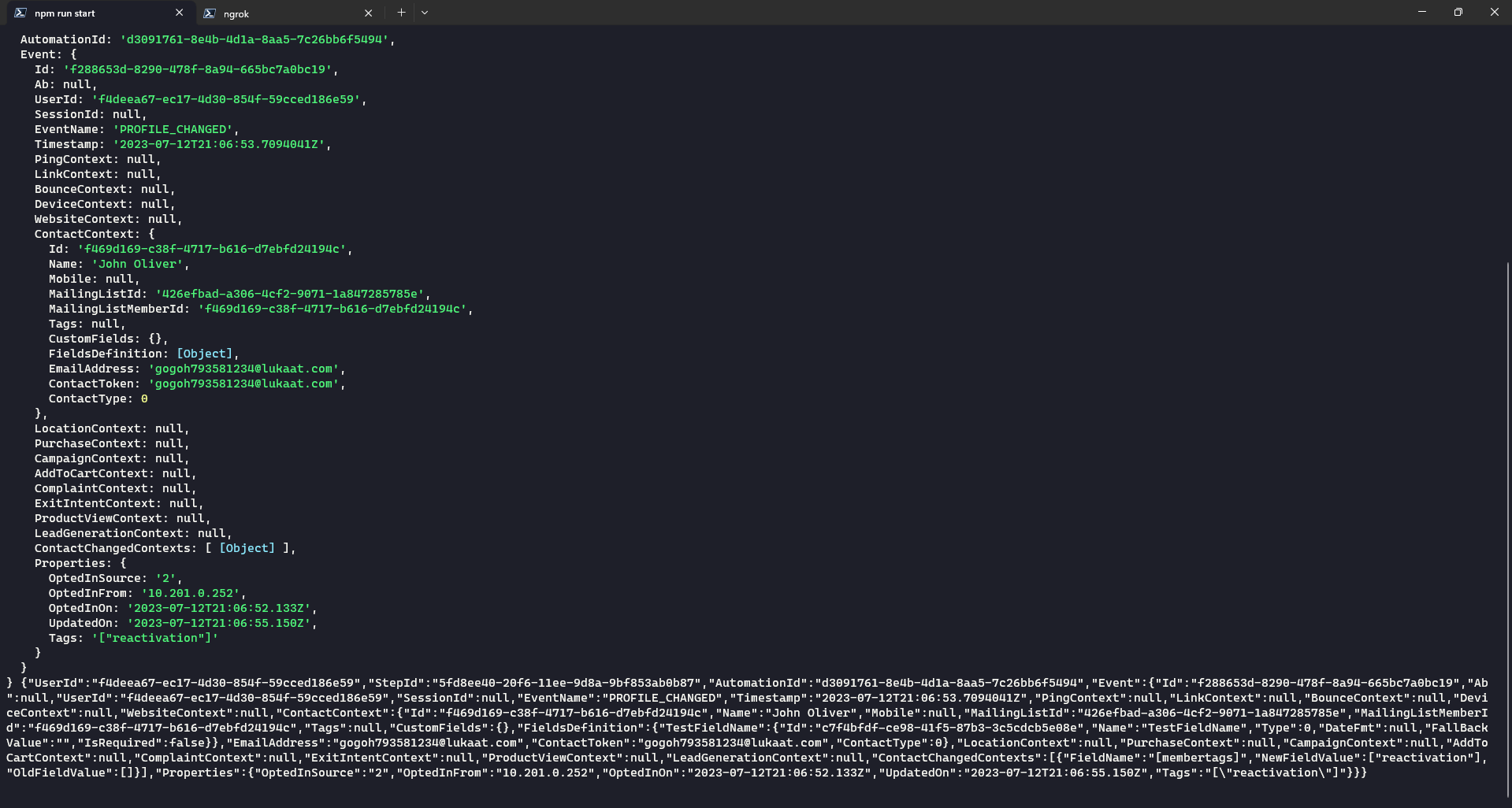 webhook results log