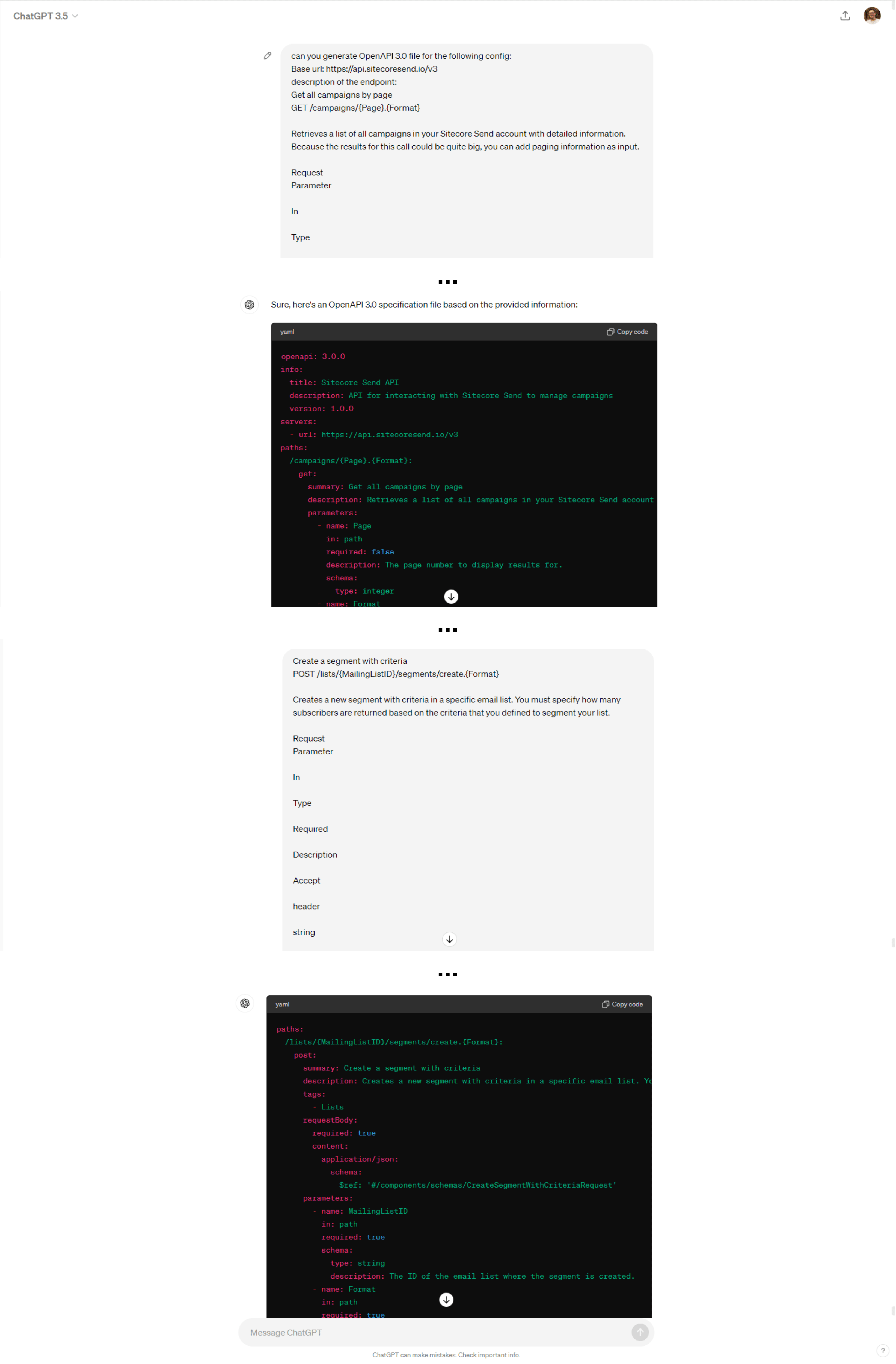 Open API generation process with Chat GPT