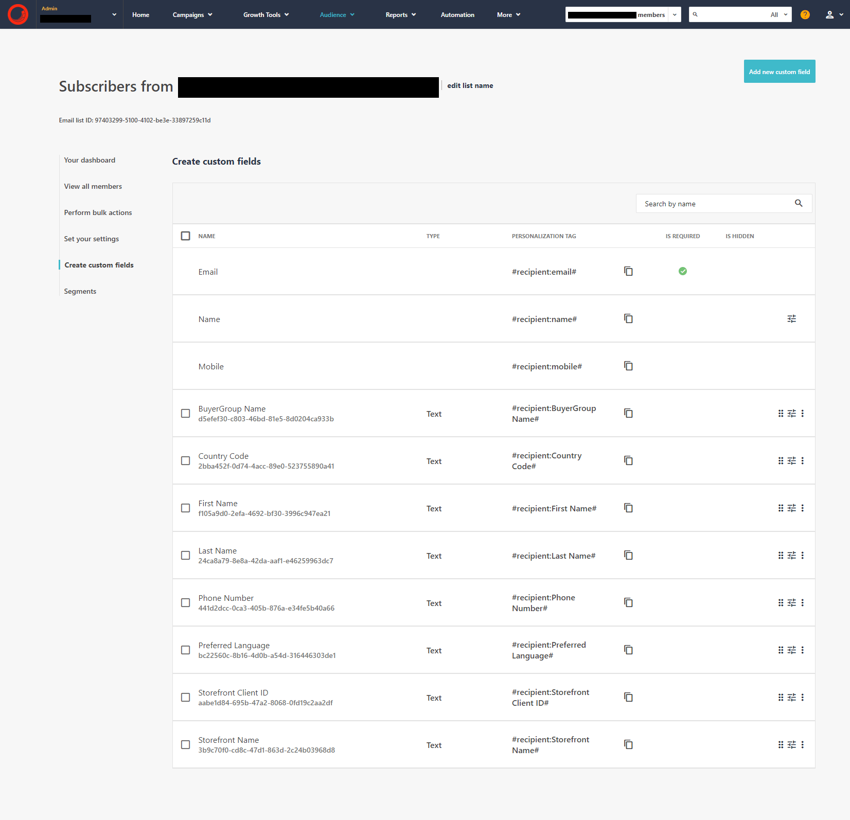 email list with custom fields