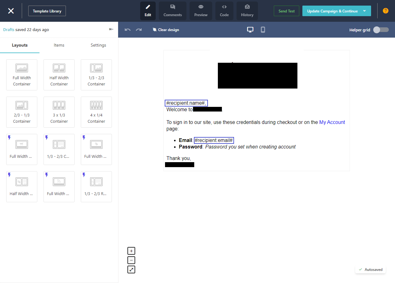 email template with personalization tags