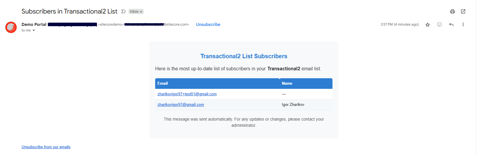 email generated by LLM and sent using Sitecore Send MCP server