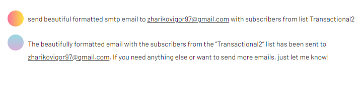 the message from LLM, that email is sent