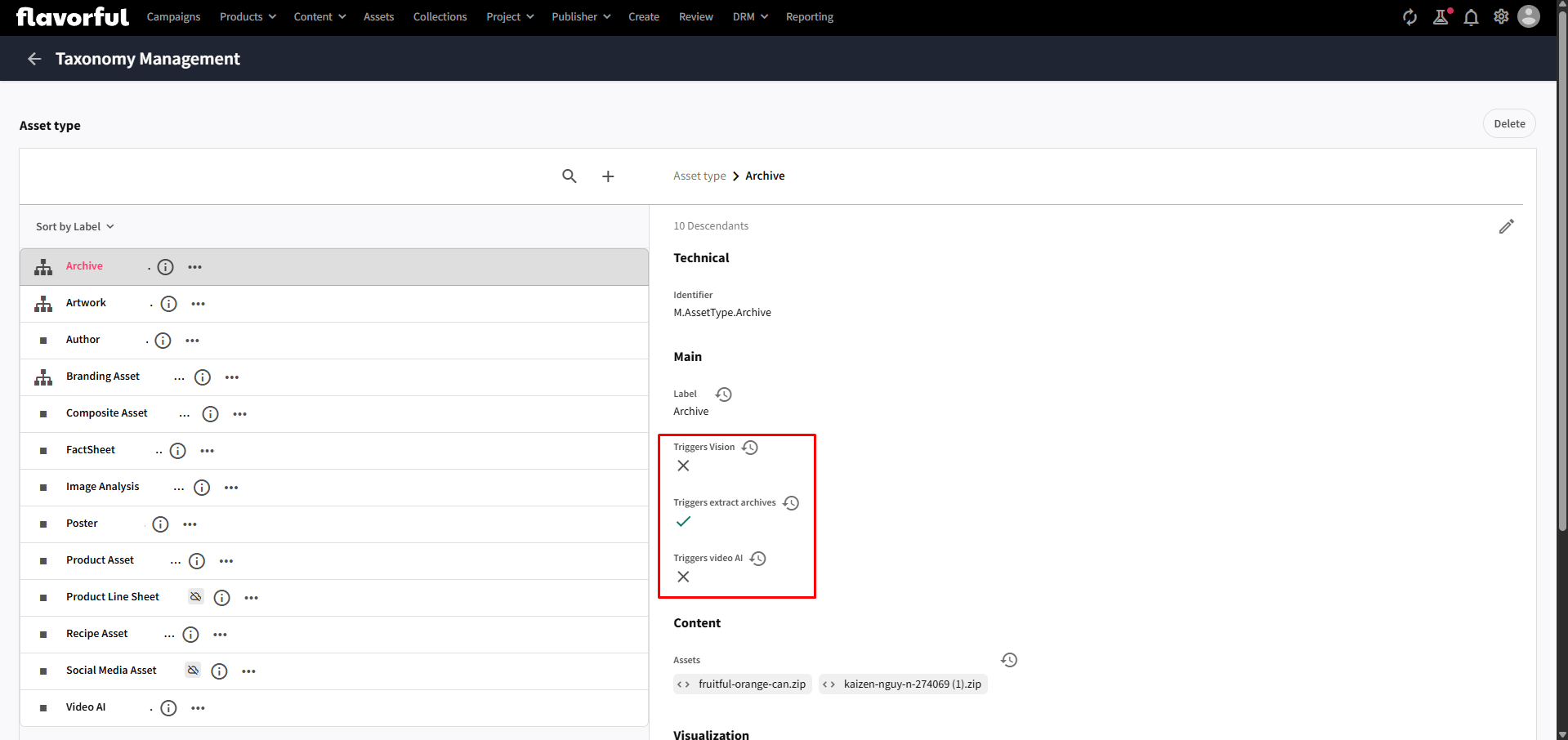 asset type configuration