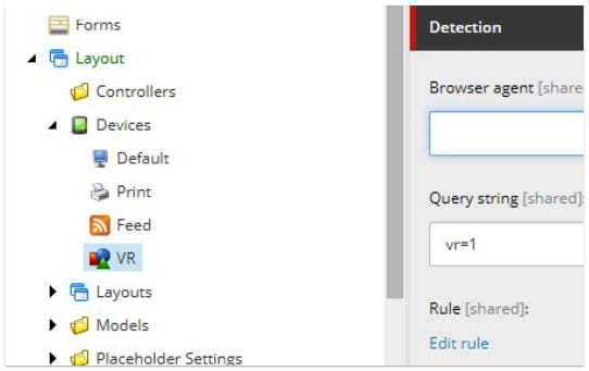 settings - VR and 3D content in Sitecore