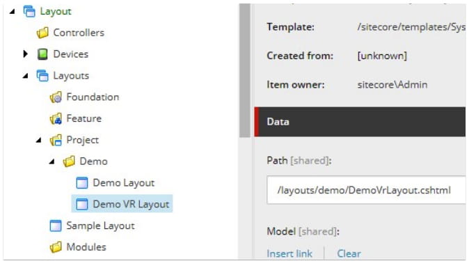 settings - VR and 3D content in Sitecore