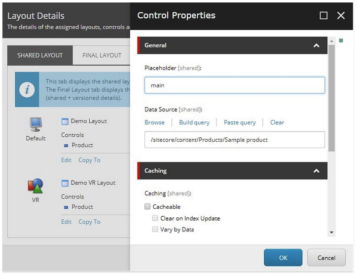 settings - VR and 3D content in Sitecore