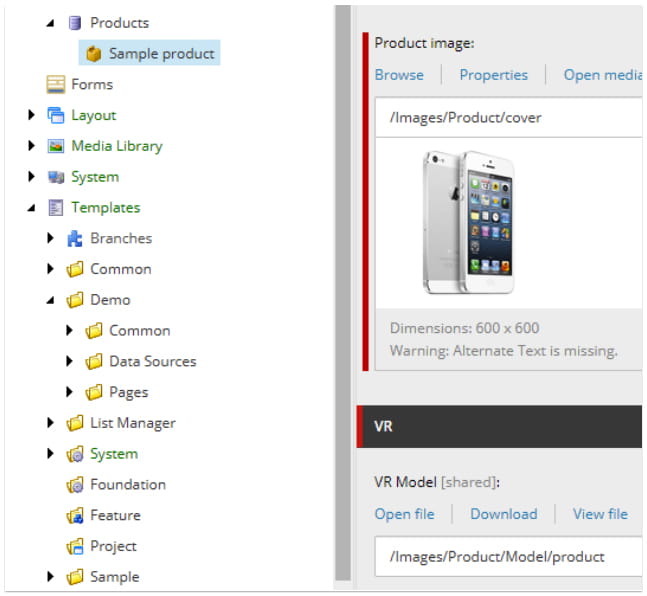 settings - VR and 3D content in Sitecore