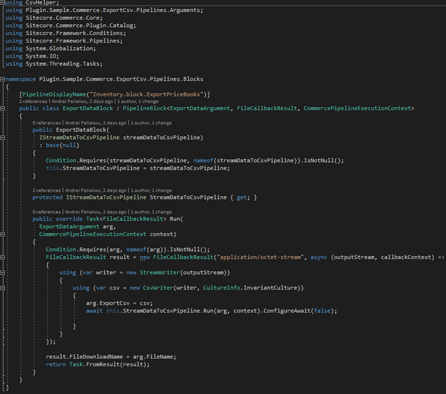 Sitecore Commerce 9: Export csv
