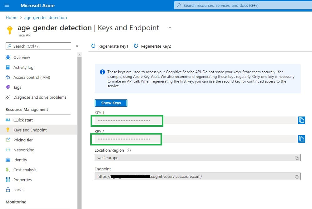 Sitecore CDP AI - Face API keys