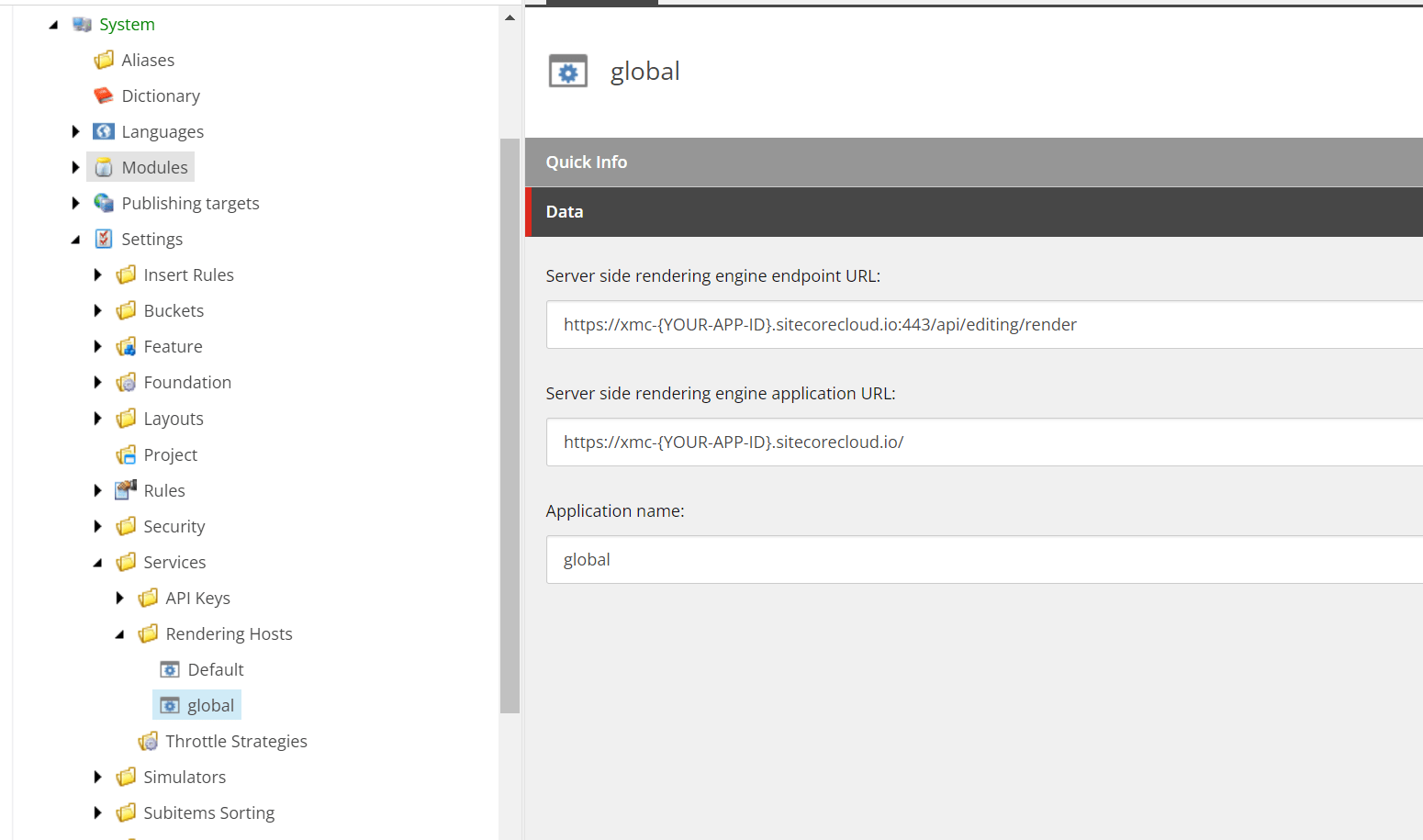 Sitecore SXA Site Settings Predefined application rendering host 