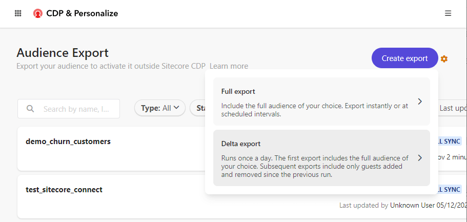 Sitecore CDP - Create Audience Export Delta